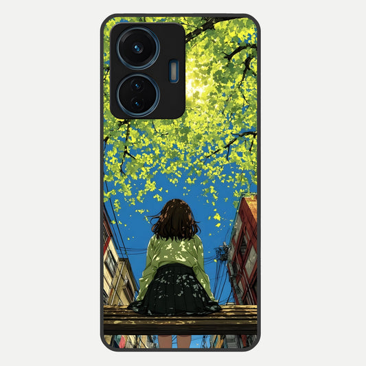  Golden Leaves Glow Glass Case For iQOO Z6 Lite 5G back cover – full design glossy printed glass finish