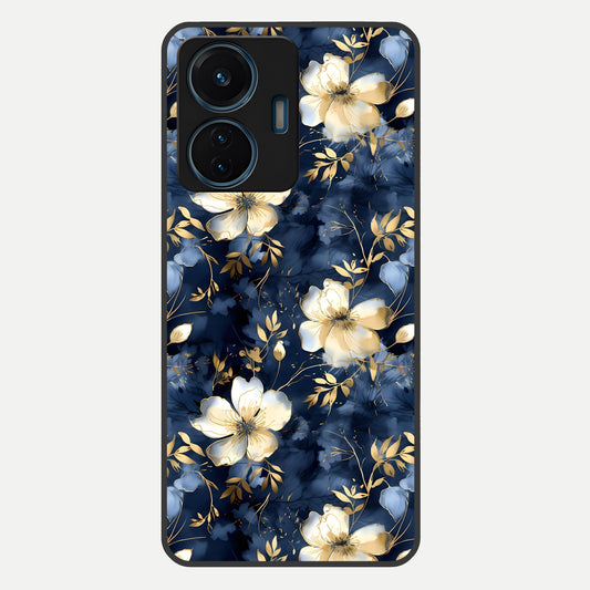  Golden Midnight Bloom Glass Case For iQOO Z6 Lite 5G back cover – full design glossy printed glass finish