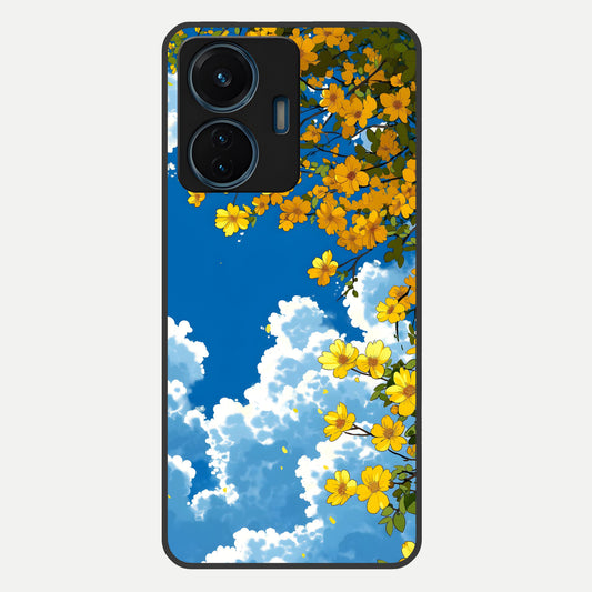  Golden Petal Sky Glass Case For iQOO Z6 Lite 5G back cover – full design glossy printed glass finish