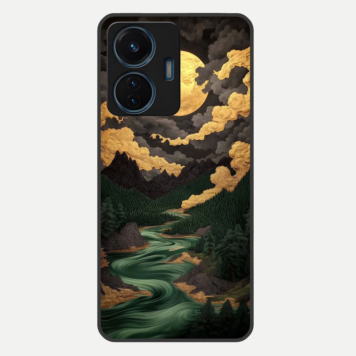  Golden River Moon Glass Case For iQOO Z6 Lite 5G back cover – full design glossy printed glass finish