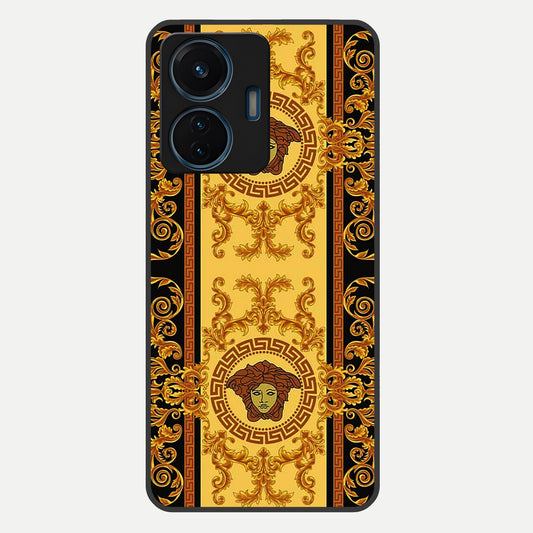  Golden Royal Heritage Glass Case For iQOO Z6 Lite 5G back cover – full design glossy printed glass finish