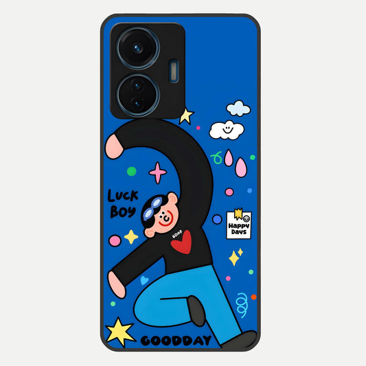  Happy Luck Vibe Glass Case For iQOO Z6 Lite 5G back cover – full design glossy printed glass finish