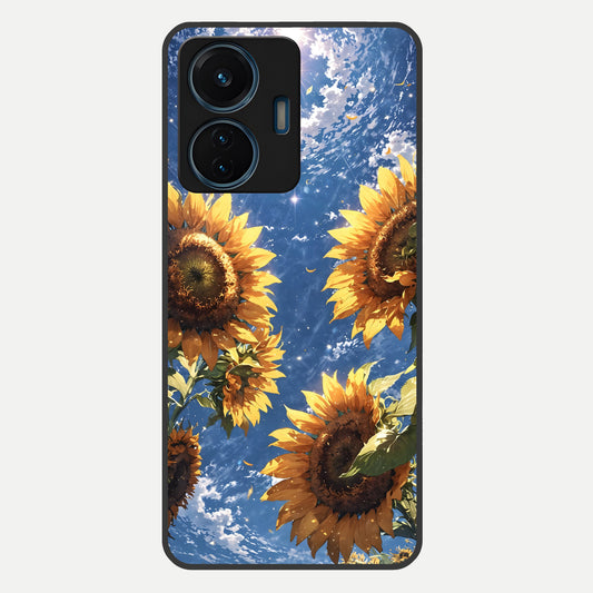  Heavenly Sunflower Rise Glass Case For iQOO Z6 Lite 5G back cover – full design glossy printed glass finish