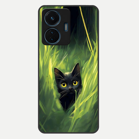  Hidden Cat Whisper Glass Case For iQOO Z6 Lite 5G back cover – full design glossy printed glass finish
