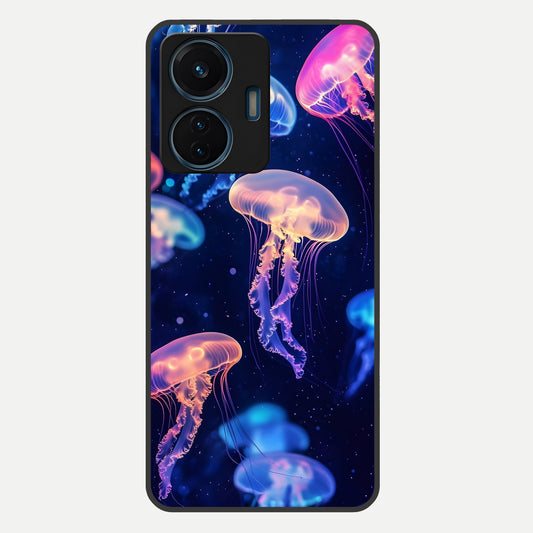  Jellyfish Pattern Glass Case For iQOO Z6 Lite 5G back cover – full design glossy printed glass finish