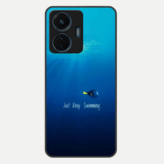  Just Keep Swimming Glass Case For iQOO Z6 Lite 5G back cover – full design glossy printed glass finish