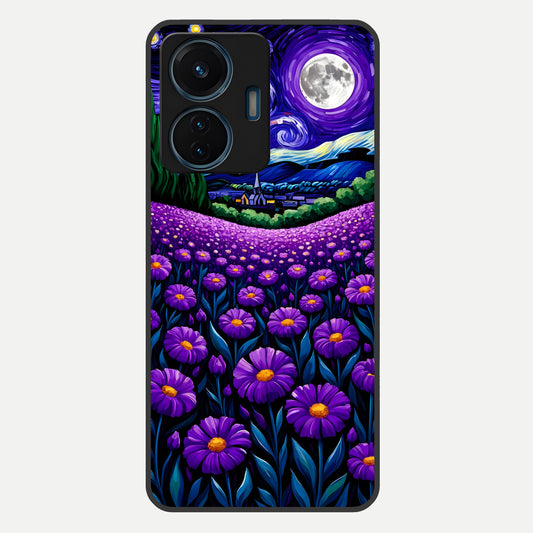  Lavender Moon Field Glass Case For iQOO Z6 Lite 5G back cover – full design glossy printed glass finish