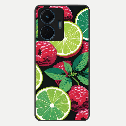  Lime and Raspberry Pattern Glass Case For iQOO Z6 Lite 5G back cover – full design glossy printed glass finish