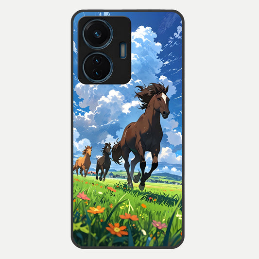  Majestic Horses Galloping Glass Case For iQOO Z6 Lite 5G back cover – full design glossy printed glass finish