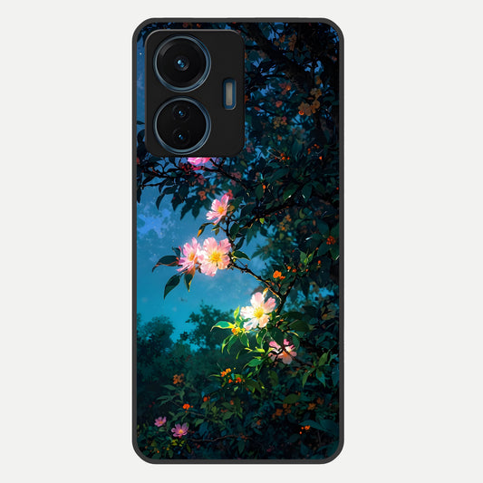  Midnight Bloom Glow Glass Case For iQOO Z6 Lite 5G back cover – full design glossy printed glass finish