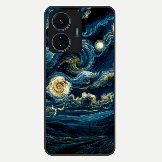  Midnight Sky Whirl Glass Case For iQOO Z6 Lite 5G back cover – full design glossy printed glass finish