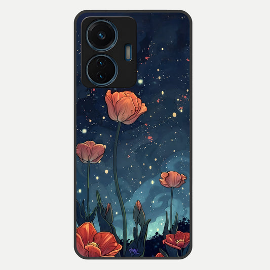  Midnight Tulip Glow Glass Case For iQOO Z6 Lite 5G back cover – full design glossy printed glass finish