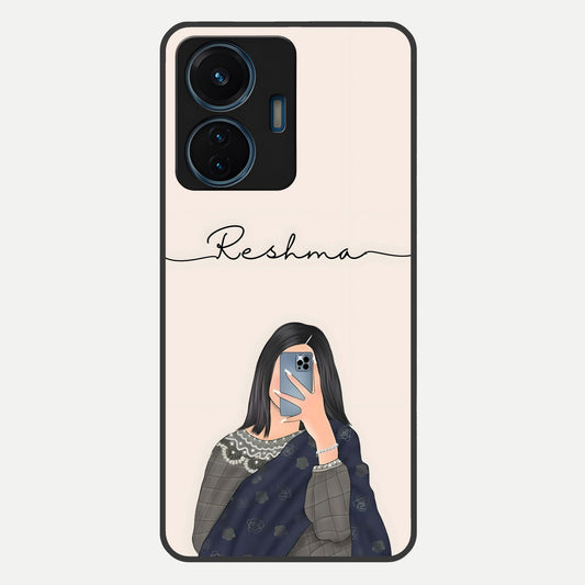  Mirror Mood Muse With Custom Name Glass Case For iQOO Z6 Lite 5G back cover – full design glossy printed glass finish