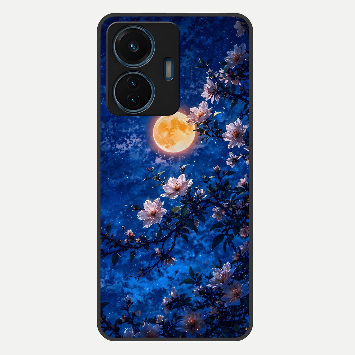  Moonlit Blossoms Night Glass Case For iQOO Z6 Lite 5G back cover – full design glossy printed glass finish