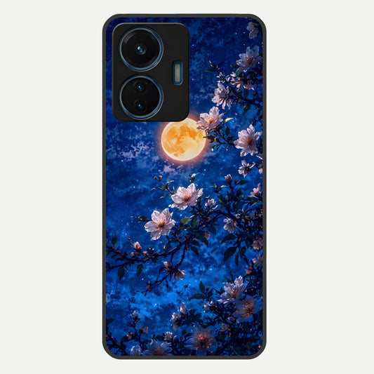  Moonlit Blossoms Night Glass Case For iQOO Z6 Lite 5G back cover – full design glossy printed glass finish