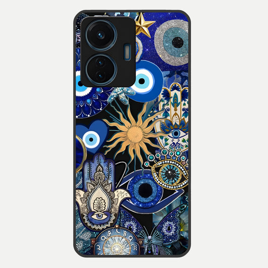  Mystic Blue Evil Eye Glass Case For iQOO Z6 Lite 5G back cover – full design glossy printed glass finish