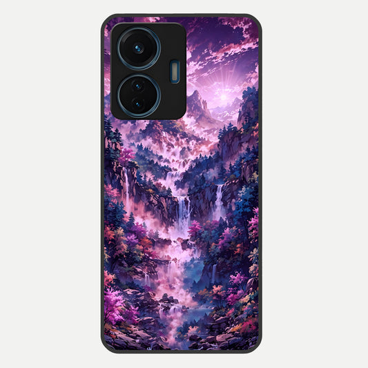  Mystic Cascade Peaks Glass Case For iQOO Z6 Lite 5G back cover – full design glossy printed glass finish