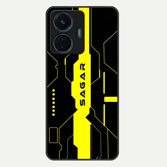  Neon CYBERPUNK Custom Name Glass Case For iQOO Z6 Lite 5G back cover – full design glossy printed glass finish