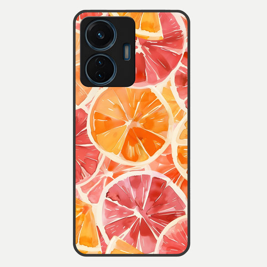  Orange Fruits Pattern Glass Case For iQOO Z6 Lite 5G back cover – full design glossy printed glass finish