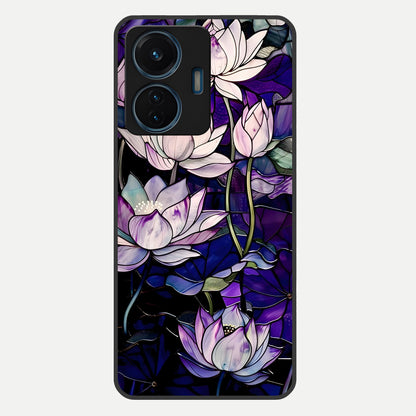  Purple Lotus Pattern Glass Case For iQOO Z6 Lite 5G back cover – full design glossy printed glass finish