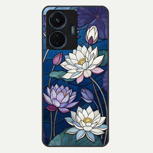  Purple Lotus Stained Glass Case For iQOO Z6 Lite 5G back cover – full design glossy printed glass finish