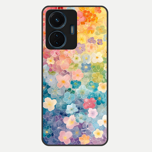  Rainbow Blossom Burst Glass Case For iQOO Z6 Lite 5G back cover – full design glossy printed glass finish