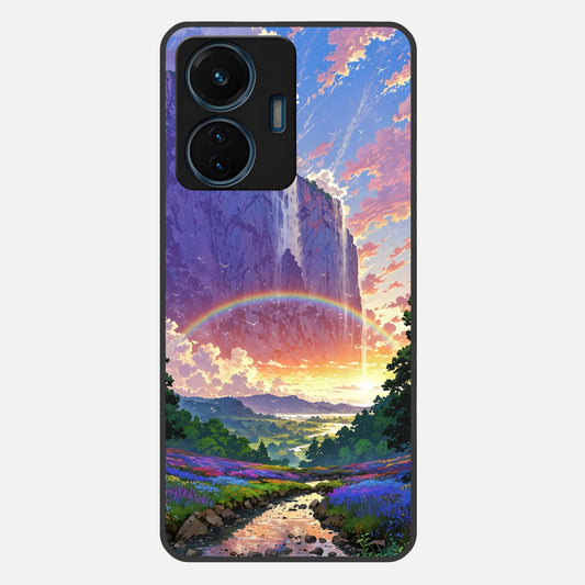  Rainbow Valley Dream Glass Case For iQOO Z6 Lite 5G back cover – full design glossy printed glass finish