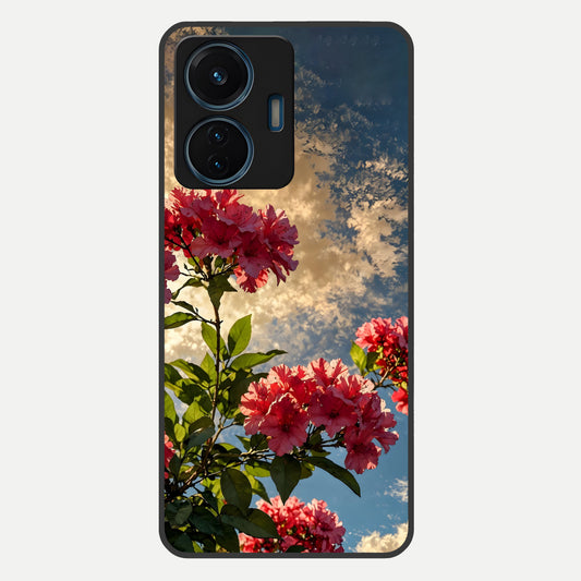  Red Bloom Skies Glass Case For iQOO Z6 Lite 5G back cover – full design glossy printed glass finish