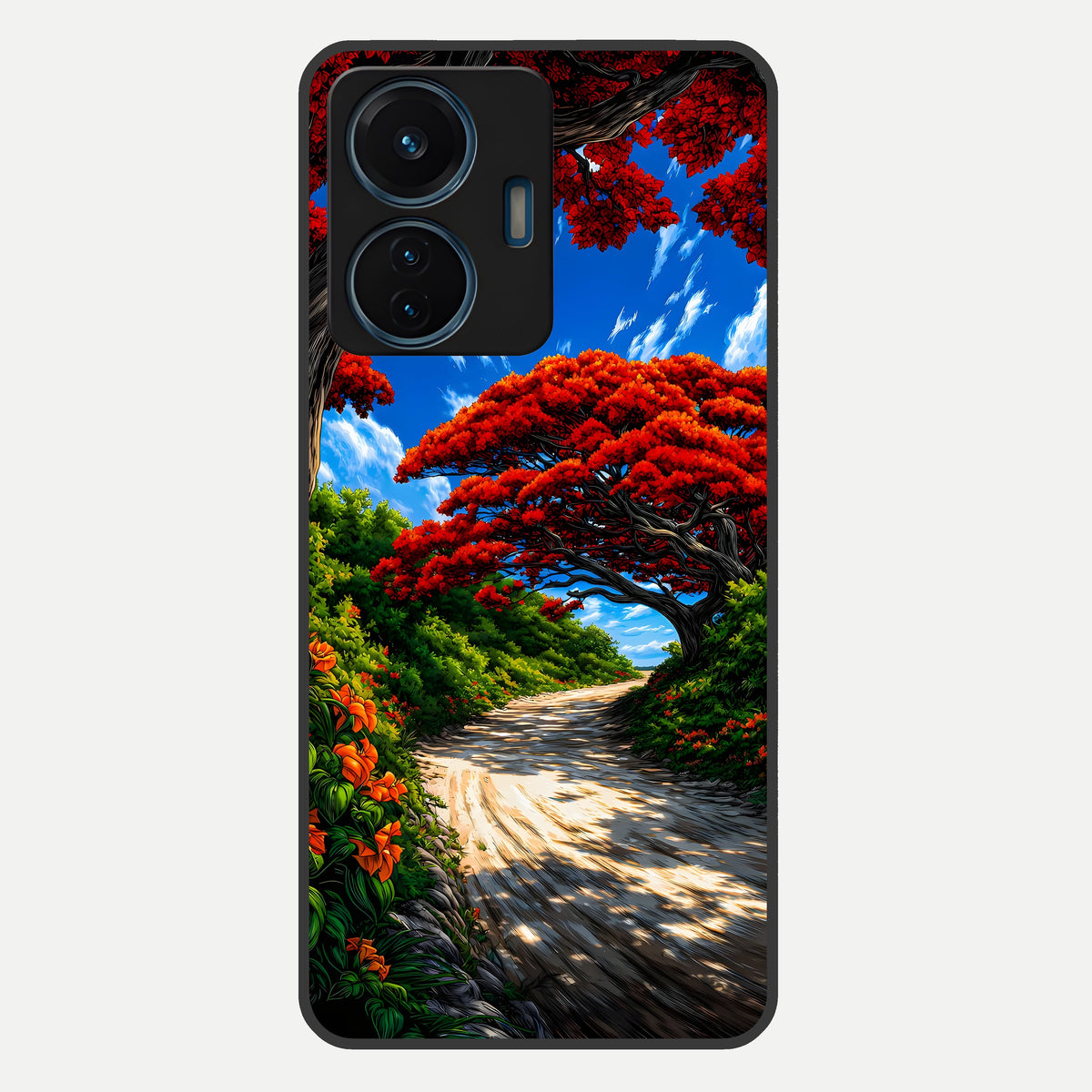  Red Trees Pathway Glass Case For iQOO Z6 Lite 5G back cover – full design glossy printed glass finish