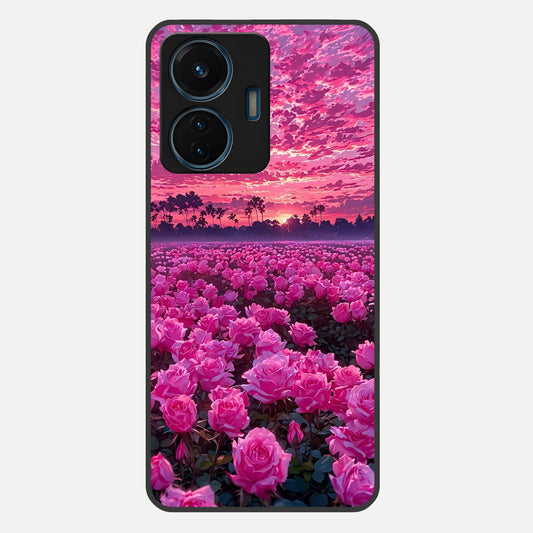  Rose Sunset Valley Glass Case For iQOO Z6 Lite 5G back cover – full design glossy printed glass finish