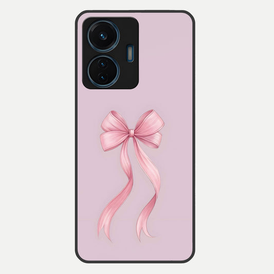  Soft Blush Bow Glass Case For iQOO Z6 Lite 5G back cover – full design glossy printed glass finish