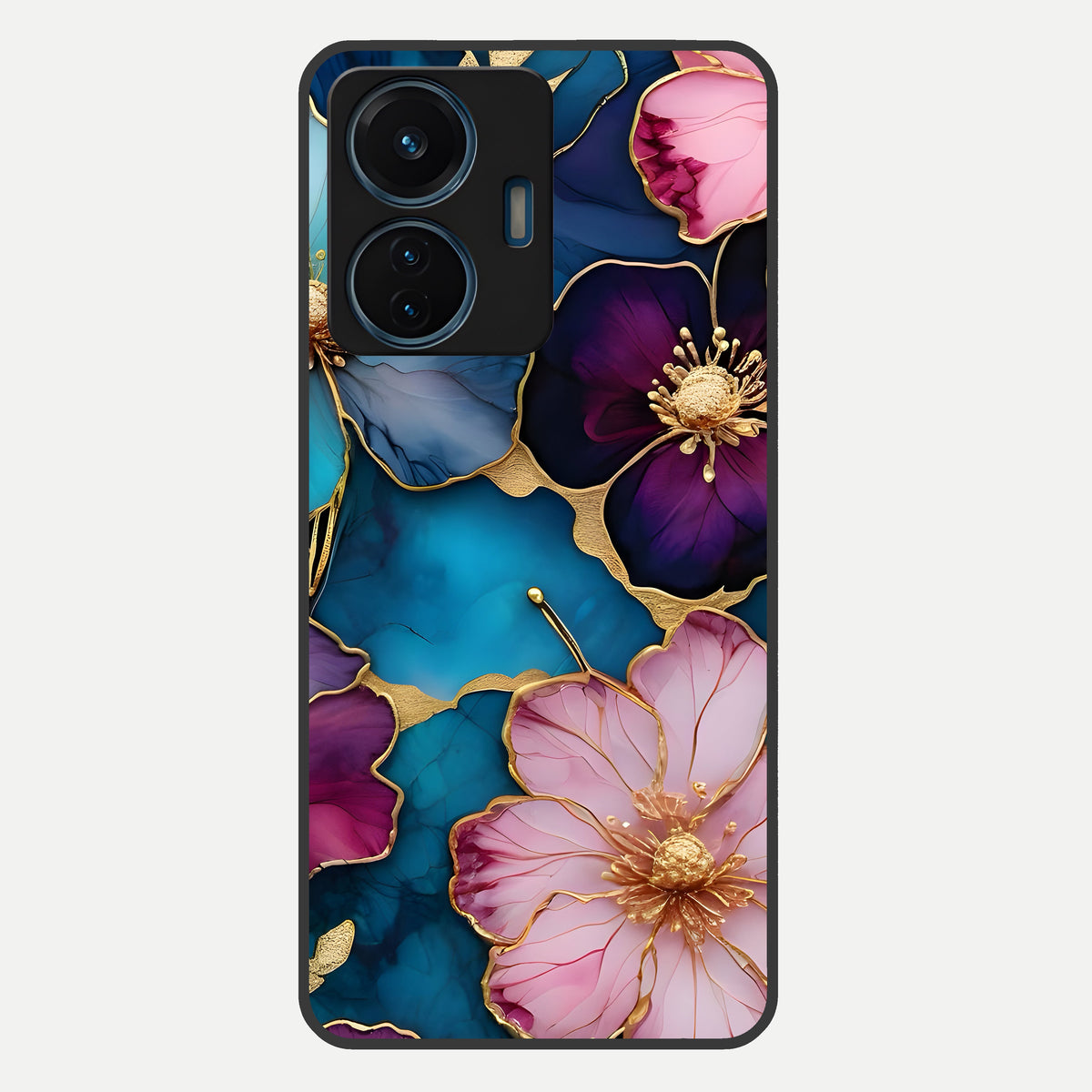  Sparkle Floral Glass Case For iQOO Z6 Lite 5G back cover – full design glossy printed glass finish