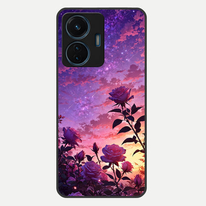  Starlit Rose Twilight Glass Case For iQOO Z6 Lite 5G back cover – full design glossy printed glass finish