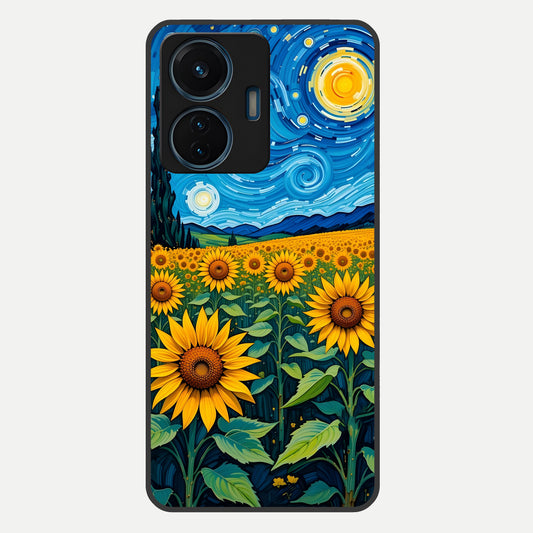  Starry Sunflower Dreams Glass Case For iQOO Z6 Lite 5G back cover – full design glossy printed glass finish