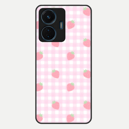  Strawberry Picnic Love Glass Case For iQOO Z6 Lite 5G back cover – full design glossy printed glass finish