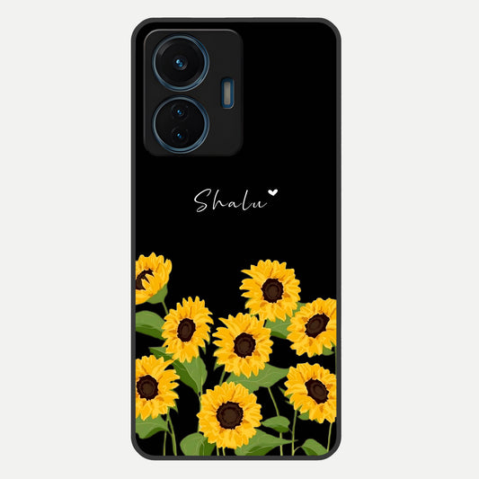  Sunflower Sky Bloom Glass Case For iQOO Z6 Lite 5G back cover – full design glossy printed glass finish