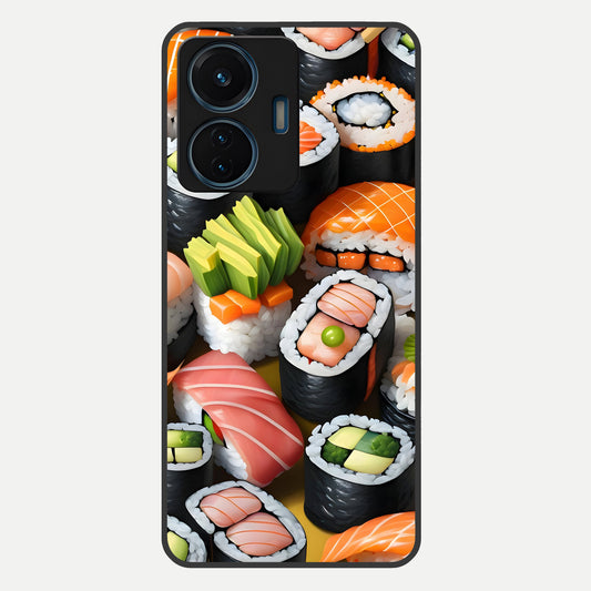  Sushi Food Pattern Glass Case For iQOO Z6 Lite 5G back cover – full design glossy printed glass finish