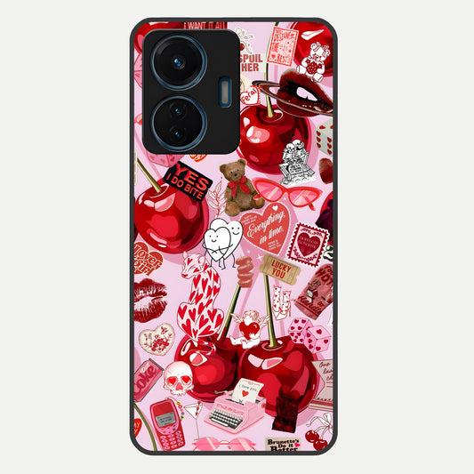  Sweet Cherry Chaos Glass Case For iQOO Z6 Lite 5G back cover – full design glossy printed glass finish