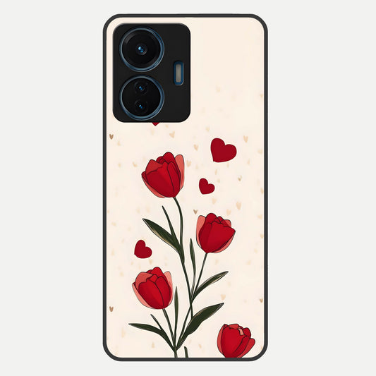  Tulip With Heart Glass Case For iQOO Z6 Lite 5G back cover – full design glossy printed glass finish