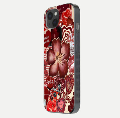 Aesthetic Little Freak Glass Case for iPhone 15 Plus side-angle image showing colorful design, camera module, and glossy finish reflection