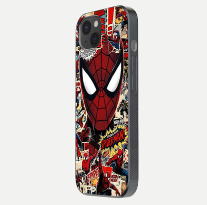 Aesthetic Wonder Spider Glass Case for iPhone 15 Plus side-angle shot showing red-blue tones and durable protective frame