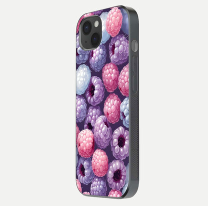 Berry Candy Pop Glass Case for iPhone 15 Plus side-angle image with bright color tones and smooth reflection