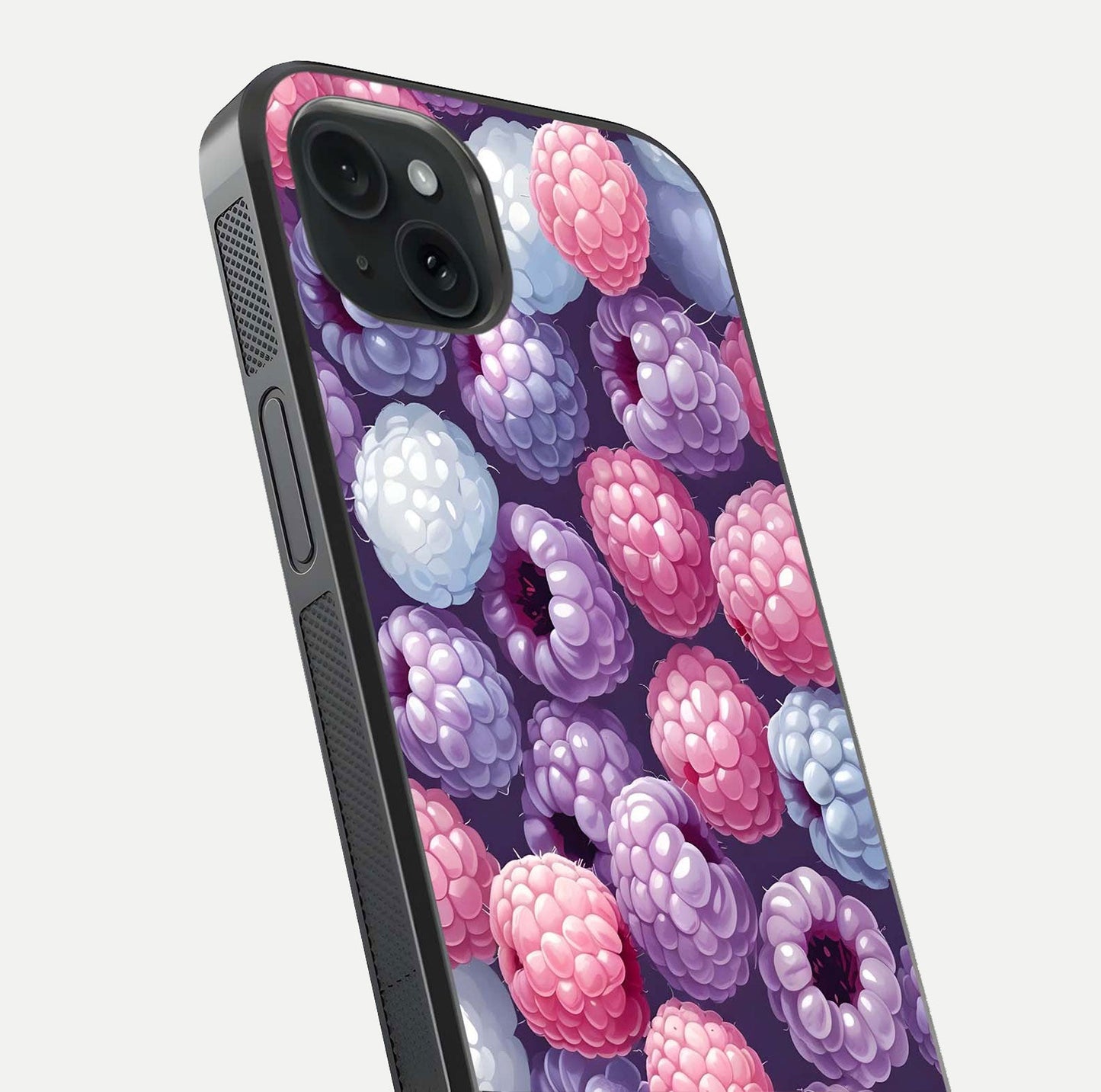 Berry Candy Pop Glass Case for iPhone 15 Plus close-up shot revealing candy-style texture and reflective surface