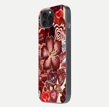 Aesthetic Little Freak Glass Case for iPhone 15 Pro side-angle image showing colorful design, camera module, and glossy finish reflection