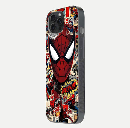 Aesthetic Wonder Spider Glass Case for iPhone 15 Pro side-angle shot showing red-blue tones and durable protective frame