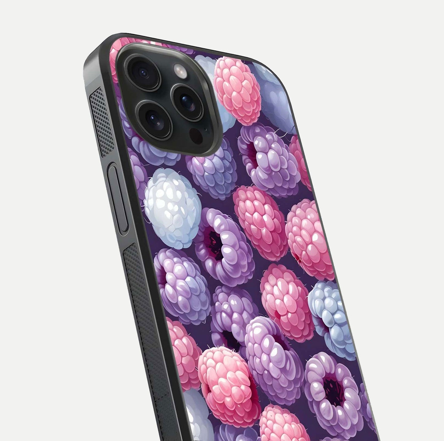 Berry Candy Pop Glass Case for iPhone 15 Pro close-up shot revealing candy-style texture and reflective surface