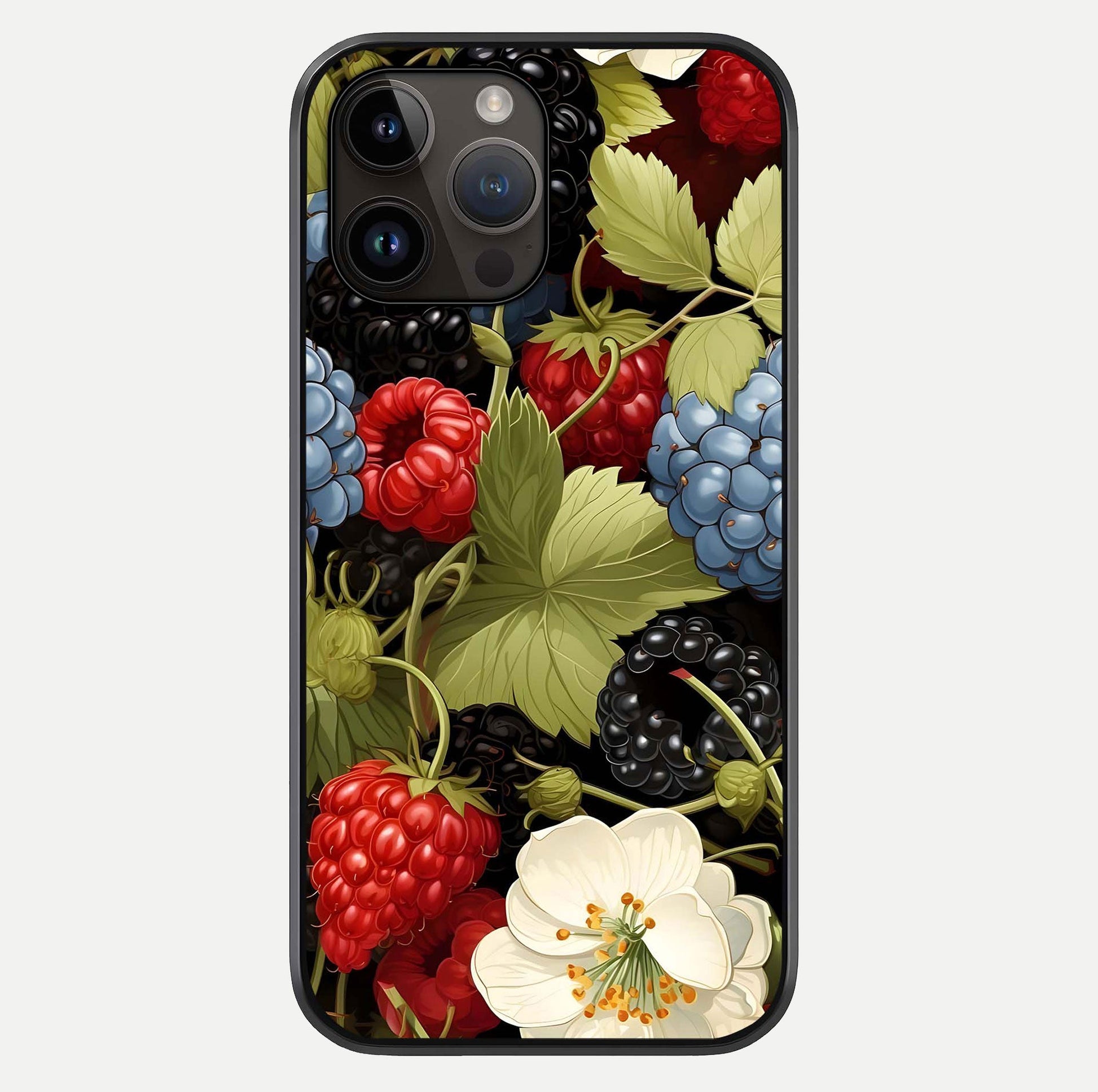 Berry Bloom Charm Glass Case For iPhone 14 Pro Max by Custom World