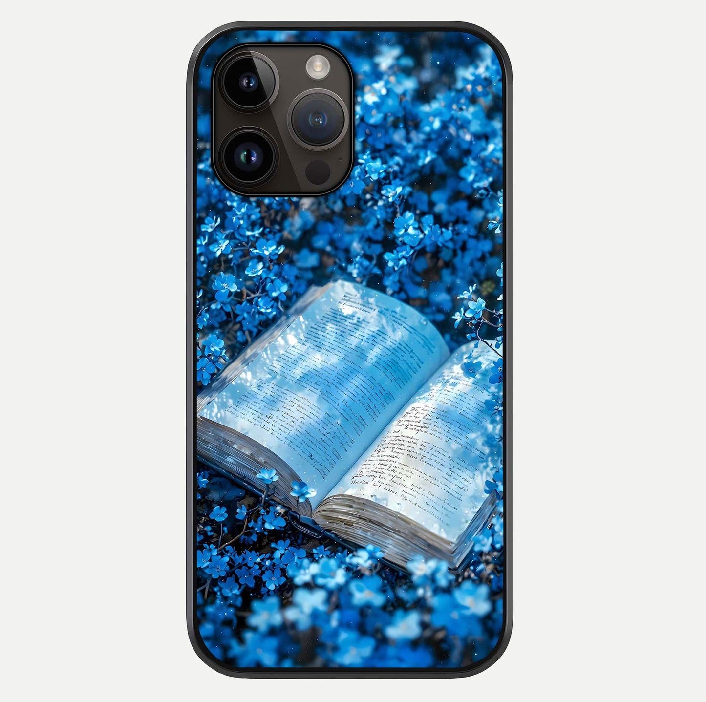 Blue Bloom Tales Glass Case For iPhone 14 Pro Max by Custom World