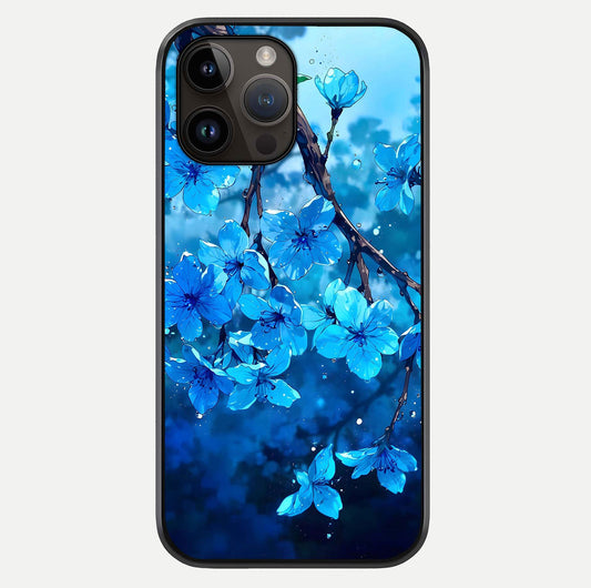 Blue Blossoms Branch Glass Case For iPhone 14 Pro Max by Custom World