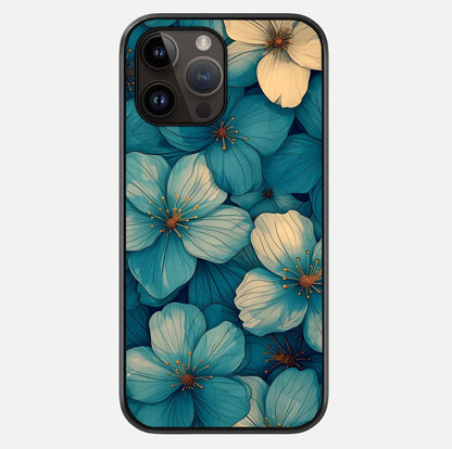 Blue Shade Floral Glass Case For iPhone 14 Pro Max by Custom World